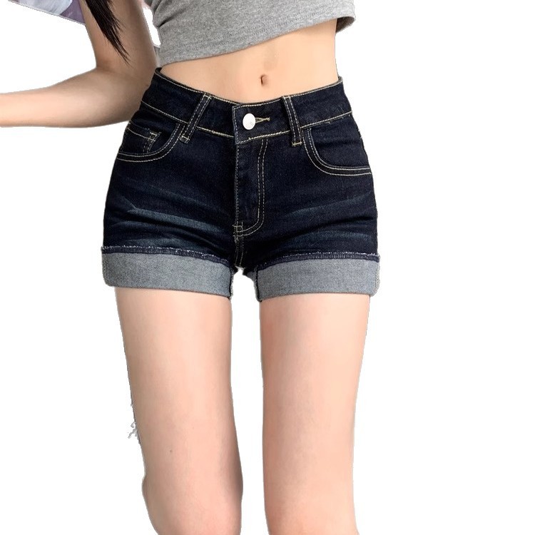 美式辣妹翻边牛仔短裤女夏季大胖mm设计感紧身显瘦a字超短热裤|undefined
