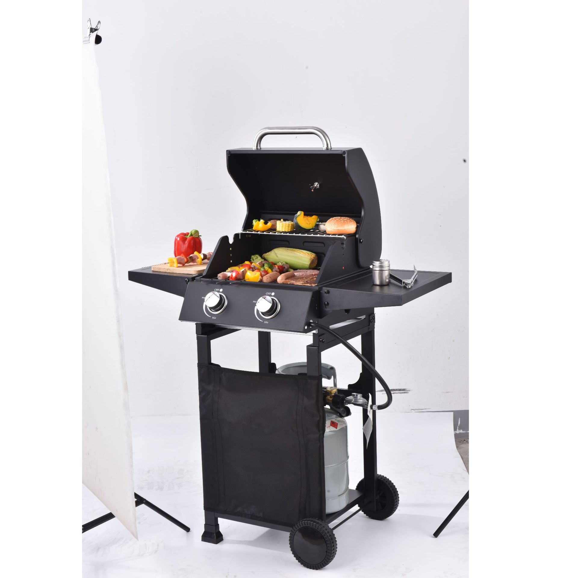 Parrilla multifuncional simple al aire libre, balcón en casa, reunión de amigos, estufa de barbacoa grande, estufa de doble cabeza de acero inoxidable