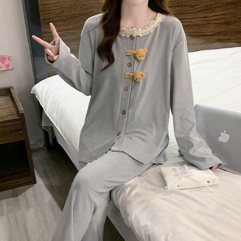 Al por mayor transfronterizo de invierno Casual Cardigan grueso calentador de dibujos animados de mujeres pijamas dulces set de ropa para el hogar