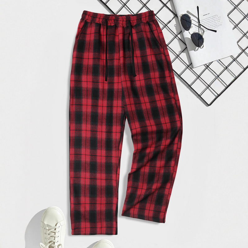 Cross-Border New Flannel Men's Fashion Trendy Casual Straight-Leg Plaid Pants Home Pants