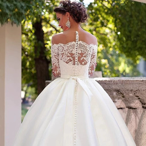 Capacious long-sleeve for bride, European style, open shoulders, fitted, plus size