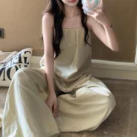 韩国ins夏日新款韩系小吊带拼接花边流苏家居服睡衣套装