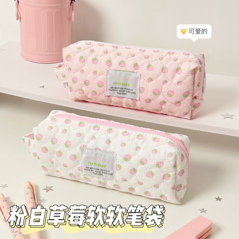 Xiaohongshu Cream Strawberry Pencil Case Japanese Style Cute High-Value Handheld Pencil Bag Student Large Capacity Stationery Box Xiaohongshu Cream Strawberry Pencil Case Japanese Style Cute High-Value Handheld Pencil Bag Student Large Capacity Stationery Box