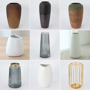 Nordic Simple Creative Entry Luxury Transparent Vase Ceramic Flower Pot Flower Glass Vase Living Room Dining Table Ornaments