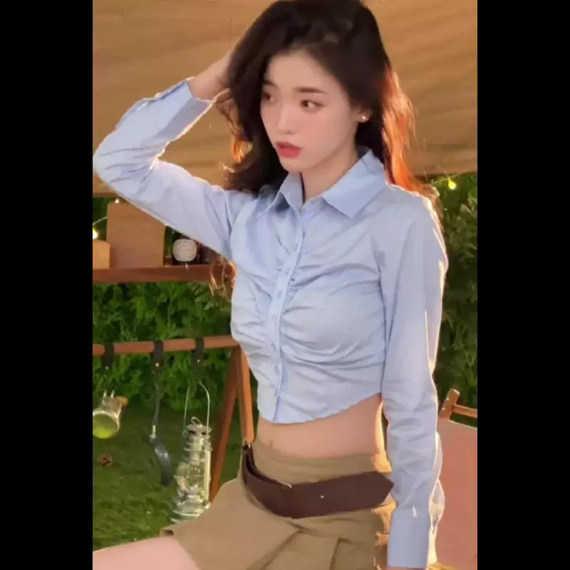 Оптовая продажа 130kg внутренняя одежда весенне-летнего дизайна французская ретро-рубашка короткая тонкая тонкая рубашка с длинными рукавами для женщин