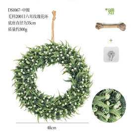 软胶中号玫瑰苞welcome花环亚马逊家居挂饰塑料仿真植物仿真花环