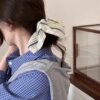 8#Beige diamond striped gold love square scarf hair tie