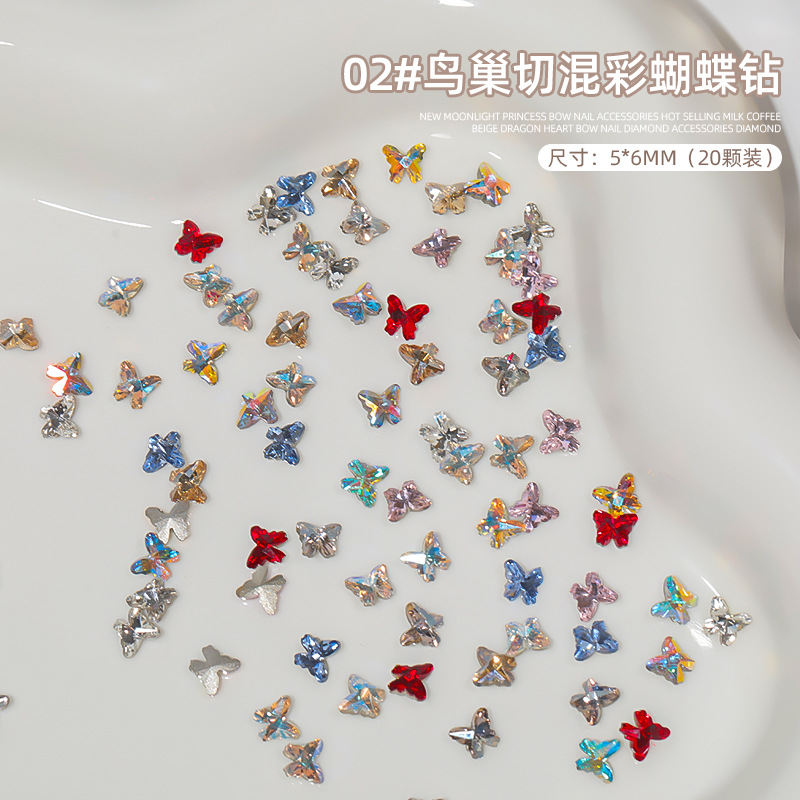 Super flash nido de pájaro cortar mariposa taladro de manicuras nuevo taladro K9 tridimensional de alta calidad punta fondo mezcla de mariposa decoración al por mayor