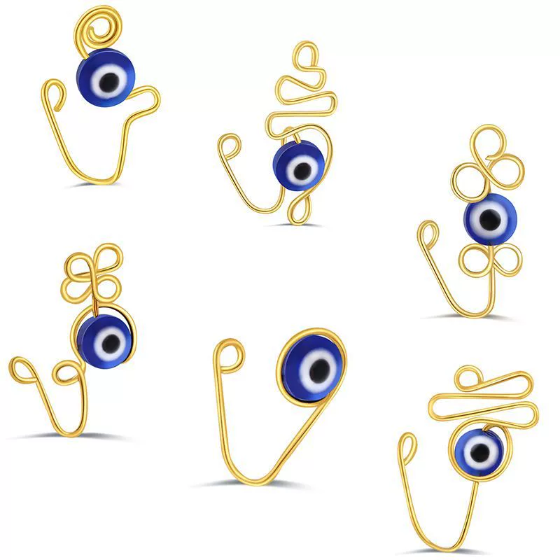Многоцветный дьявол голубые глаза ручной работы кольцо в нос клип костюм 18K настоящее золото перфорация бесплатно бабочка любовь Поддельные Нос кольцо