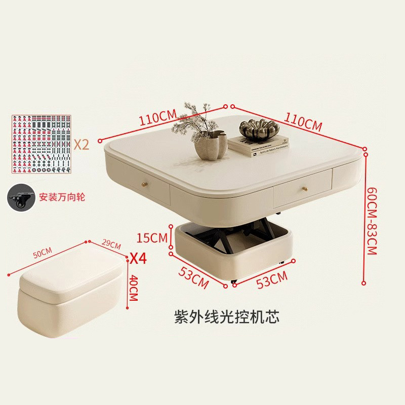 Mesa de mahjong completamente automática, mesa de centro elevadora eléctrica, mesa de comedor, sala de estar doméstica de doble uso, apartamento pequeño con taburete, nuevo fuego