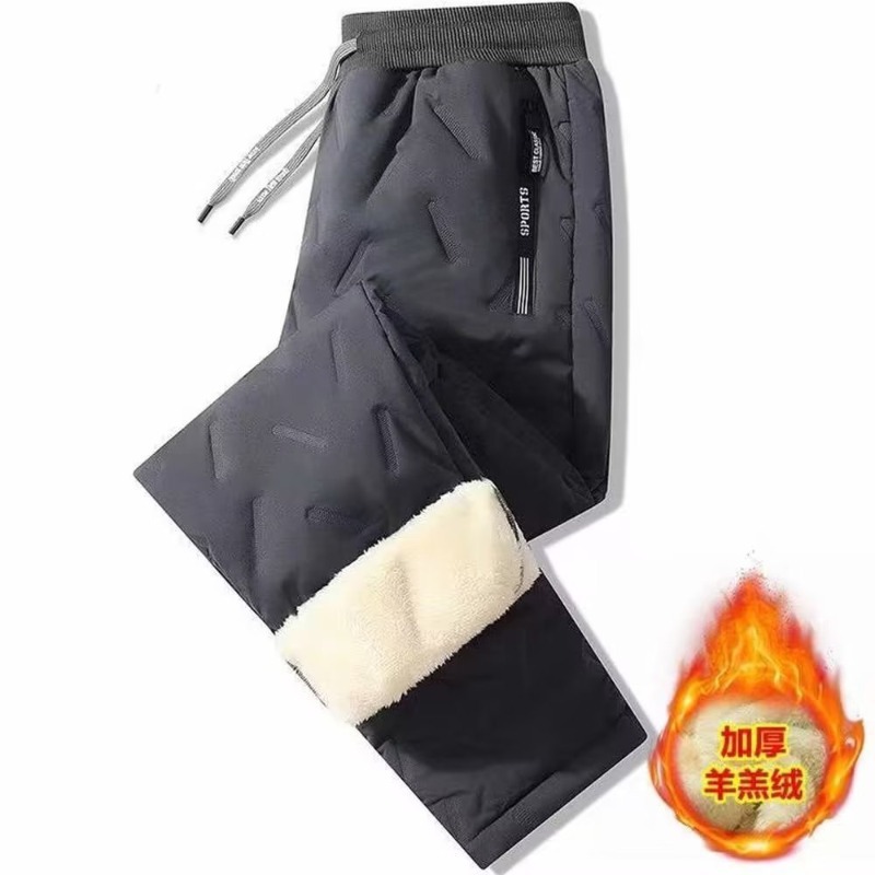 Pantalones de algodón con forro de lana de cordero gruesa casual versátil invierno más pantalones de tamaño de los hombres cálidos pantalones de chándal atados al tobillo tendencia deportiva