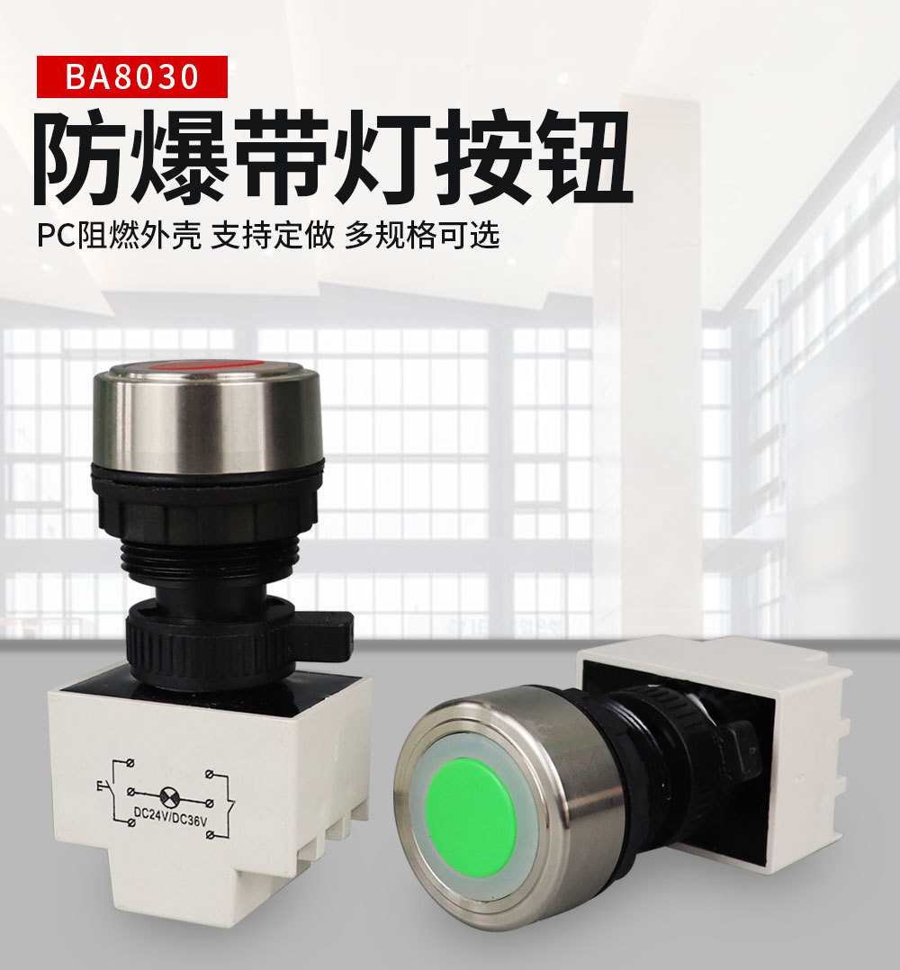 AC220/380V自复位按钮开关防爆金属按钮指示灯BA8030防爆带灯按钮-阿里巴巴