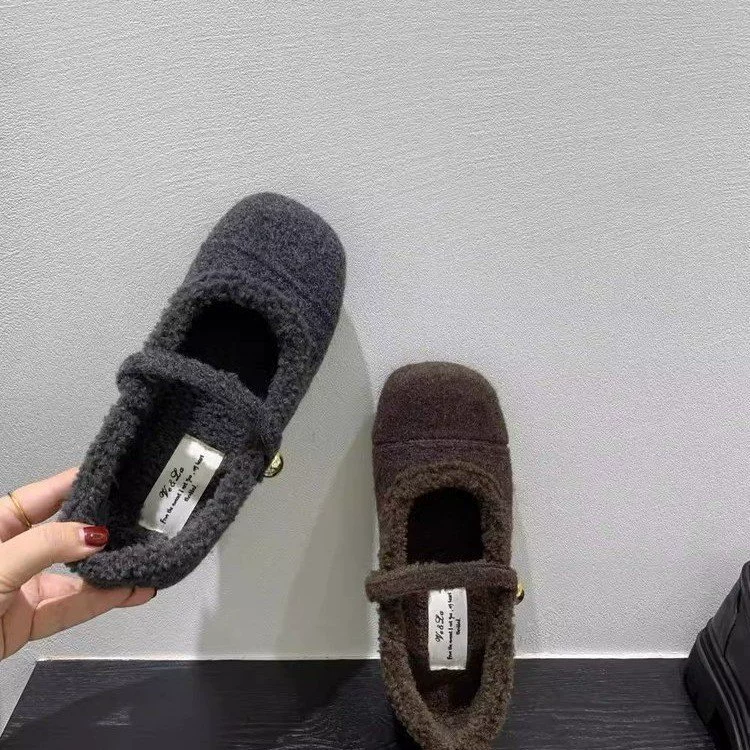 Нежные туфли Мэри Джейн для женщин 2025: Новинка во французском стиле, элегантные шерстяные туфли с квадратным носком, неглубоким вырезом и флисовой подкладкой для вечерних мероприятий