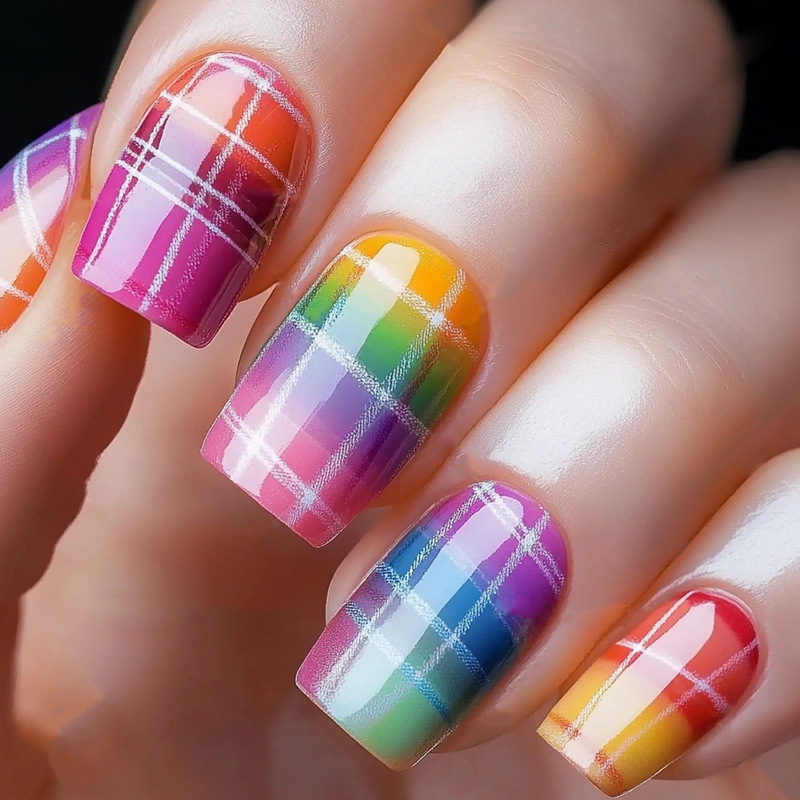 Dopamine Colorful Checkerboard Wearable Nails Short Square Cute Colorful Plaid Contrasting Removable Fake Nails Nails Dopamine Colorful Checkerboard Wearable Nails Short Square Cute Colorful Plaid Contrasting Removable Fake Nails Nails