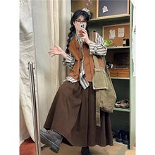 【三件套】日系软妹森系简约马甲女学生秋复古半身裙休闲衬衫套装