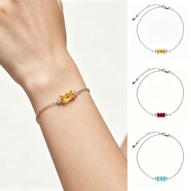 Ins Light Luxury Rectangular Gemstone Bracelet S925 Silver Adjustable Thin Chain Natural Yellow Crystal Women's Jewelry Supply Source Ins Light Luxury Rectangular Gemstone Bracelet S925 Silver Adjustable Thin Chain Natural Yellow Crystal Women's Jewelry Supply Source