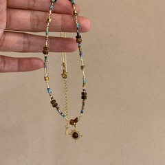 日韩复古星芒虎眼石串珠项链小众设计复古民族风锁骨链颈链女项饰
