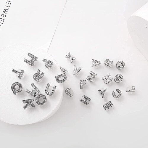 Crystal Diamond Alloy Letter Croc Shoe Shoe Buckle Shoe Flower Silver Letter Cross-Border Amazon Croc Shoe Decorative Buckle