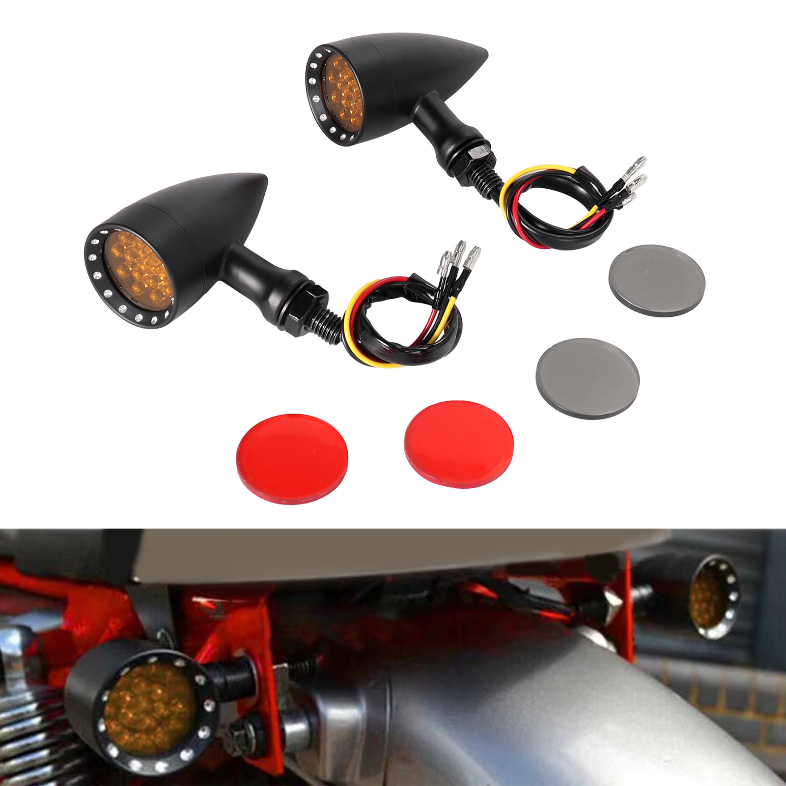 Motorcycle Retro Modified Aluminum Alloy Turn Signal Light Harley Cruiser Led Grid Bullet Turn Light