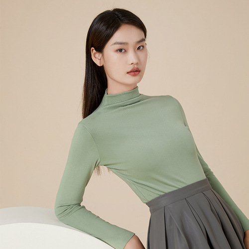 German velvet half turtleneck bottoming shirt, mid-collar tight-fitting warm top, autumn and winter autumn clothing for women, single-piece inner wear, seamless muscle base layer