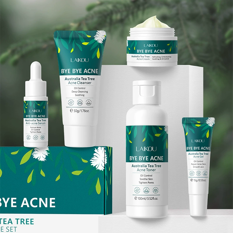 Средство по уходу за кожей (Laikou Bye Bye Acne), 5-шаговый набор с чайным деревом, очищающий тонер сыворотка крем