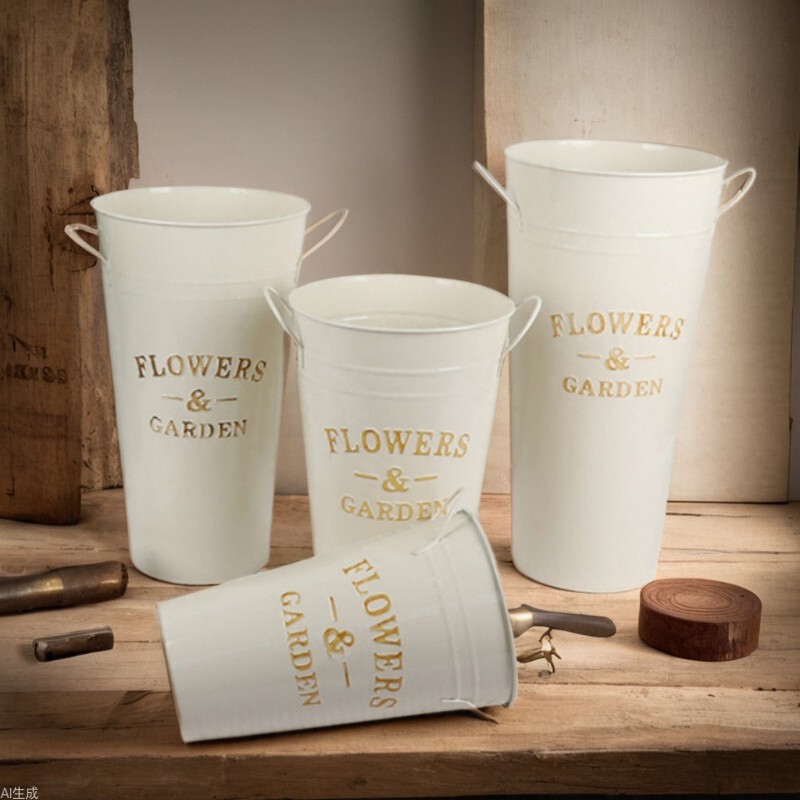 Decorative Iron Bucket Flower Shop Flowers Dried Flower Bucket Wake-Up Flower Bucket Flower Pot Decoration Shop Iron Flower Arrangement Vase Photography Props