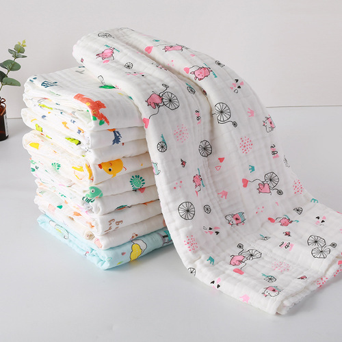 Pure cotton high-density gauze baby bath towel children cartoon Class A baby blanket absorbent towel 70*140