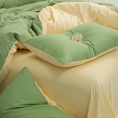 Simple solid color washed cotton four-piece set, student dormitory quilt cover and bed sheet three-piece set, B&B bedding wholesale