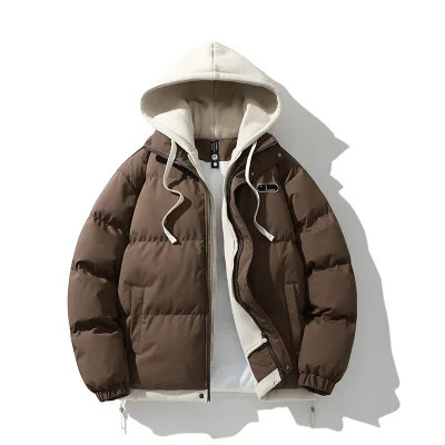 クロスボーダーの外国貿易の偽の2つの綿服の男性のタイプの冬の潮流は厚い綿入れの上着のパンの服と帽子のゆったりした綿入れの上着を厚くします。|undefined