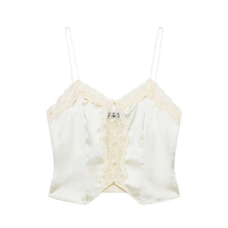 Pb&Za Women's Clothing 2026 Summer New Style Lace-Trimmed Silk Satin Texture Short Thin Camisole Top 4772046 Pb&Za Women's Clothing 2026 Summer New Style Lace-Trimmed Silk Satin Texture Short Thin Camisole Top 4772046