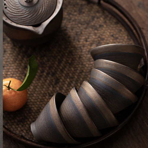 Rough pottery gilt tea cup ceramic Kung Fu tea set tea cup Pu'er single cup master cup personal cup handmade small tea bowl