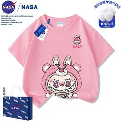 NASA labubu 子供用半袖 Tシャツ 夏 純綿 2025 新しい男の子と女の子の半袖トップス