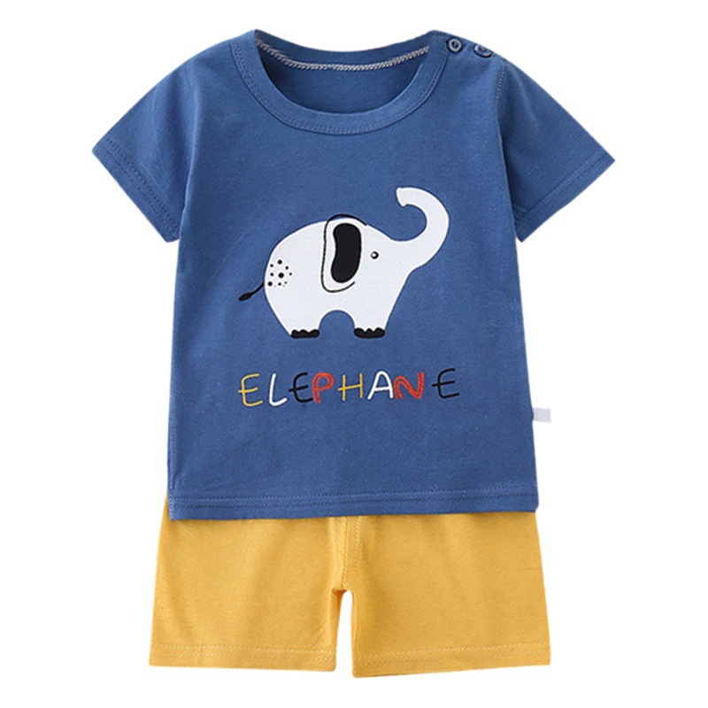 Conjunto de manga corta para niños de algodón con camiseta y pantalón corto con estampado de dibujos animados, mayorista para verano