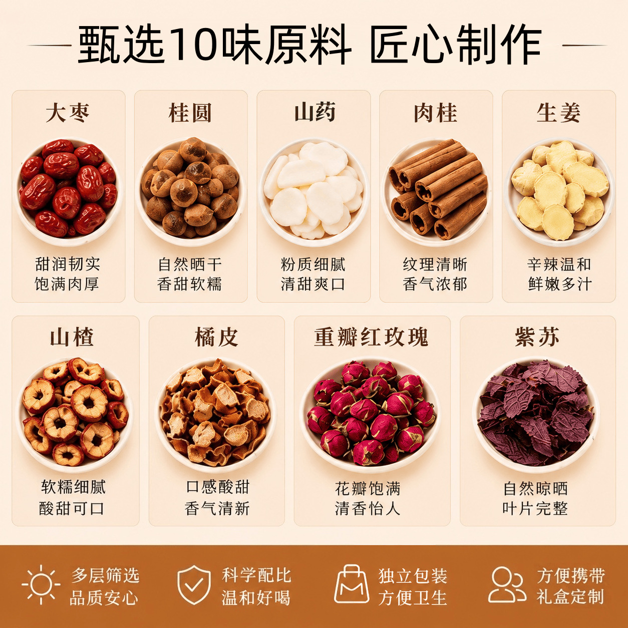 Longan Hawthorn Cinnamon Herbal Tea Gui Yuan Shan Zha Rou Gui Cha 330g Wellness Flower Tea Blend in use