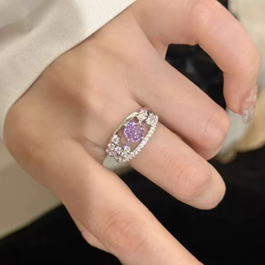 軽くて豪華でハイエンドのジルコンフルダイヤモンドリング、レトロな気質、絶妙でエレガントな人差し指オープンリング、スーパーフラッシュスタッキングリング|undefined