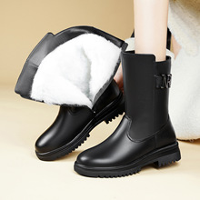 中老年妈妈棉靴子女款中筒靴冬季真皮棉鞋羊毛女靴厚底防滑雪地靴