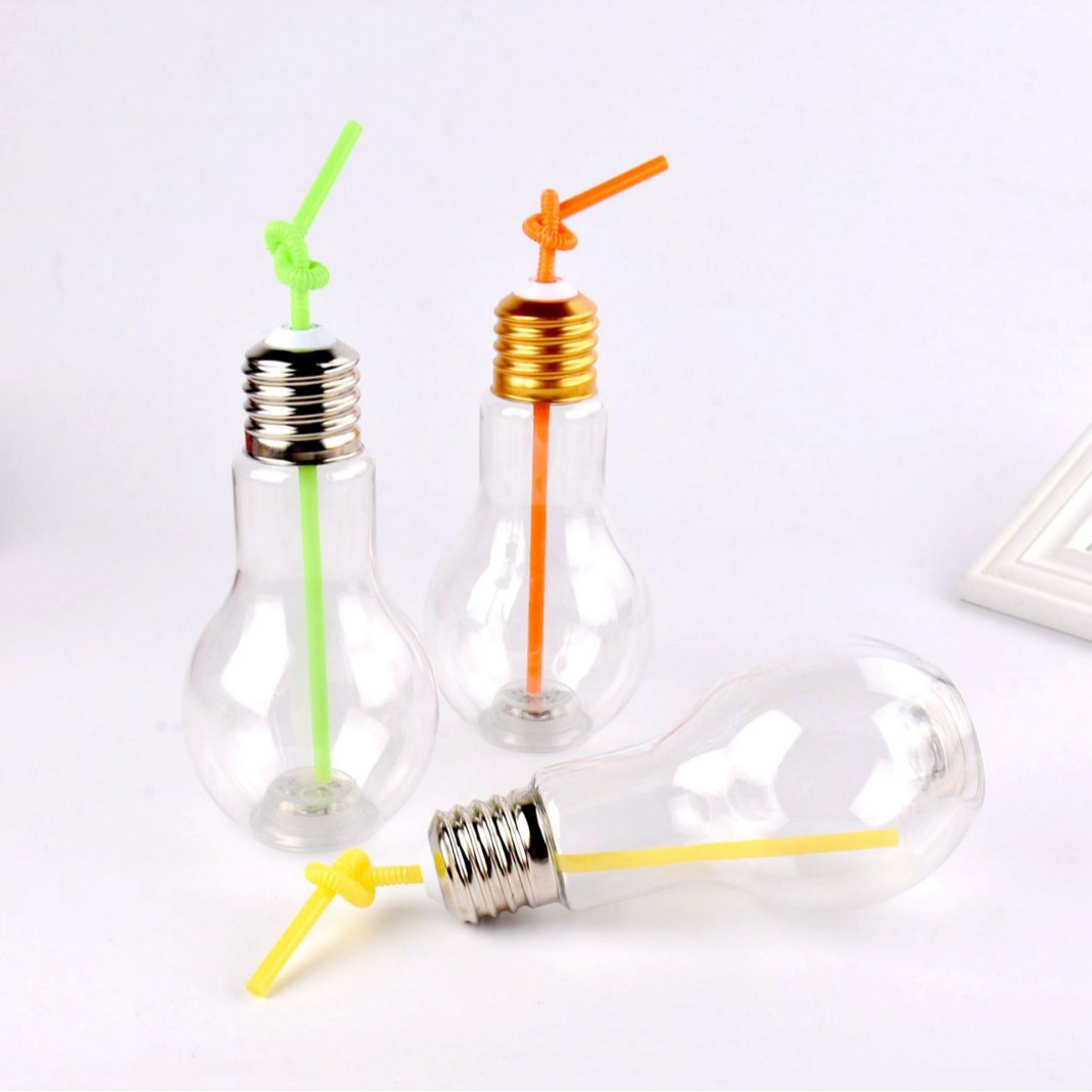 500ml Plastic Glowing Light Bulb Bottle Candy Container Transparent Candy Jar Refillable Storage with Lid