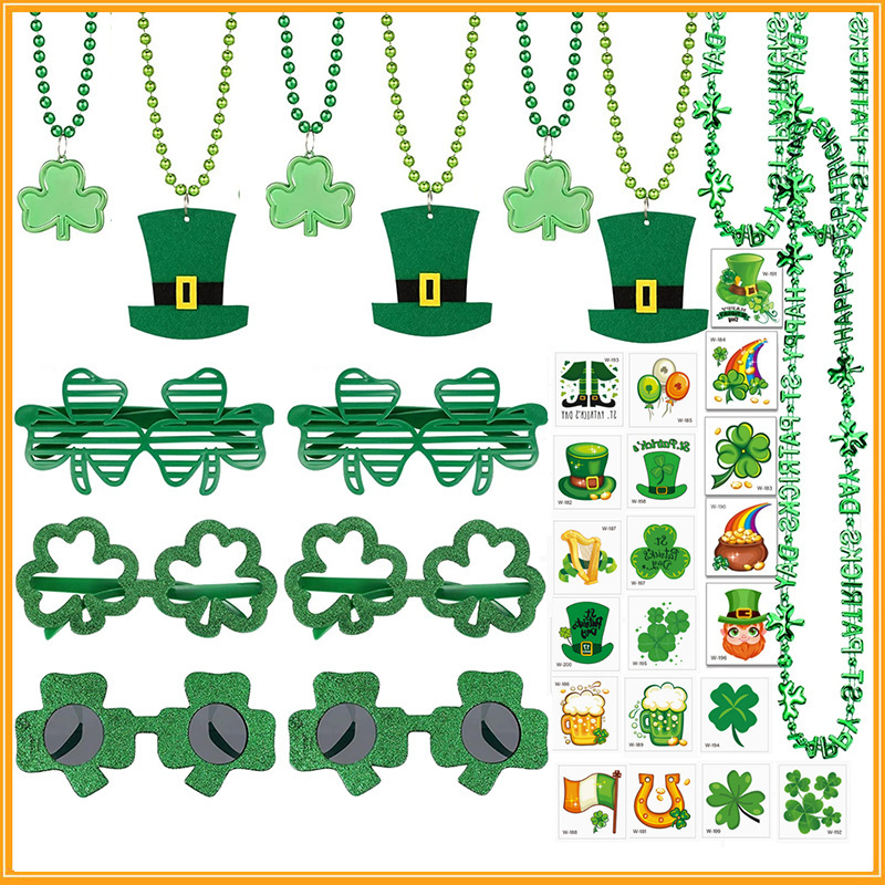 St. Patrick's Day Irish Bead Glasses suit Tattoo Sticker Four-leaf Clover Face Tattoo Sticker St. Patrick's Day Irish Bead Glasses suit Tattoo Sticker Four-leaf Clover Face Tattoo Sticker