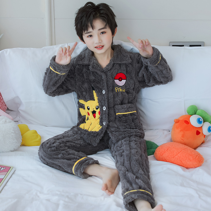 Pijamas para niños niñas de invierno y otoño de franela caliente y grueso de terciopelo de dibujos animados para niños coral terciopelo de coral ropa para el hogar