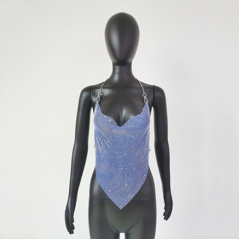 Cross-Border Supply Metal Rhinestone Vest Sexy Backless Nightclub Party Music Festival Carnival Party Top S141