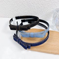 Blue denim headband women's headband pressed hairpin hair bundle hair accessories broken hair hole summer toothed non-slip bow head hole