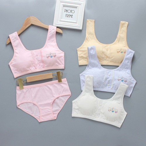 Pure Cotton Backless Bralette Set for Girls, Developmental Stage, Child Summer Bralette Top, 10-12 Years Old