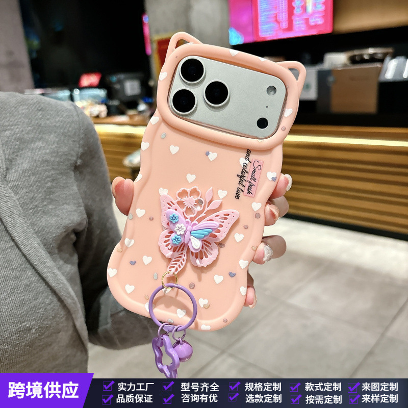Suitable for Cat Ear Bow Apple Iphone16 Cross-Border 17Promax Macaron Stand 12 Mobile Phone Cases 14 Sets