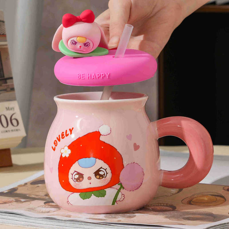 娃三岁陶瓷马克杯带盖情侣水杯家用女生新款2025吸管杯子七夕礼物|undefined