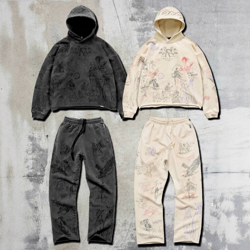 Heavy-Duty Correct Version Represent Rep Graffiti Full-Print American High Street Short Wide Sweatshirt and Sweatpants Set Hoodie