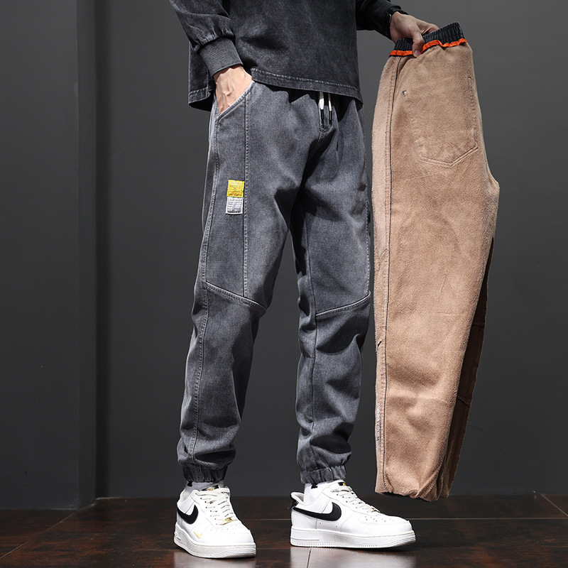 Quality Flannel High Stretch Jeans Men's Super-elastic Fleece-lined All-match Anti-pilling Casual Pants for Men