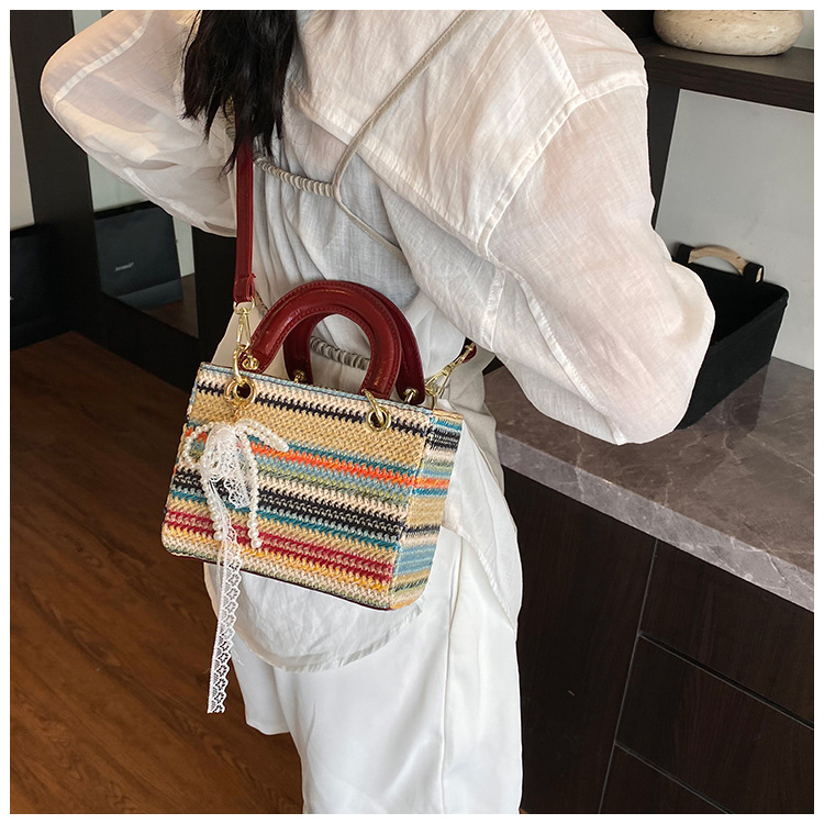 Femmes Faux Cuir Arc-En-Ciel Vêtement De Rue Paille Carré Fermeture Éclair Sac Diane display picture 3