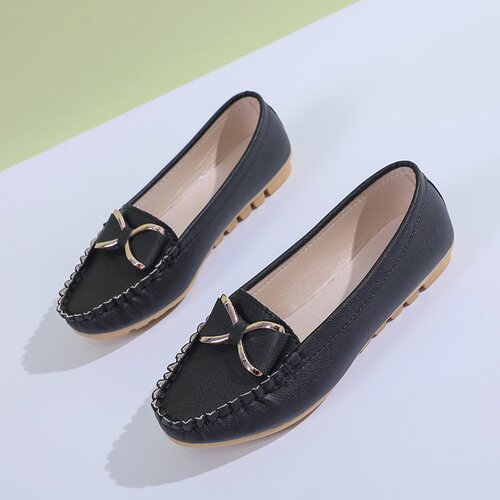 Spring and Autumn New Solid Color Bow Decoration Round Head Medium Opening Flat Heel Casual Single Shoes Trend