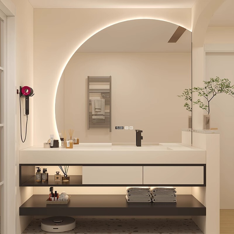 Designer Ins Semicircle Mirror Slate Seamless Ceramic Integrated Basin Bathroom Cabinet Combination Modern Simple Washstand