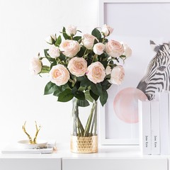 High-imitation flower 3-head moisturizing rose wedding home silk flower high-end decoration fake flower touch moisturizing rose